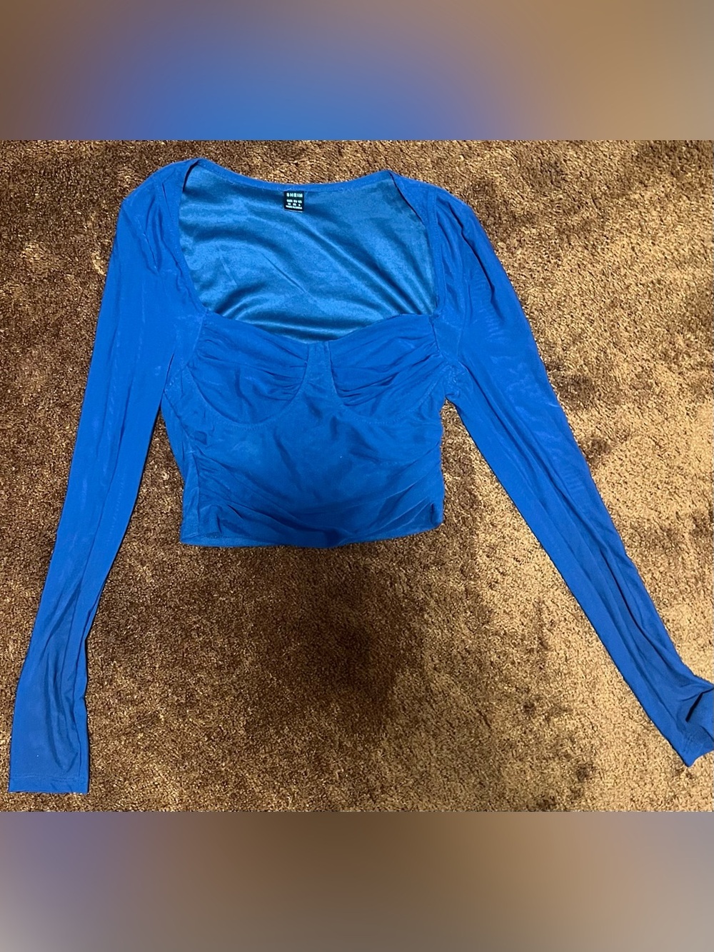SHEIN Navy Blue Long Sleeve Sweetheart Crop Top